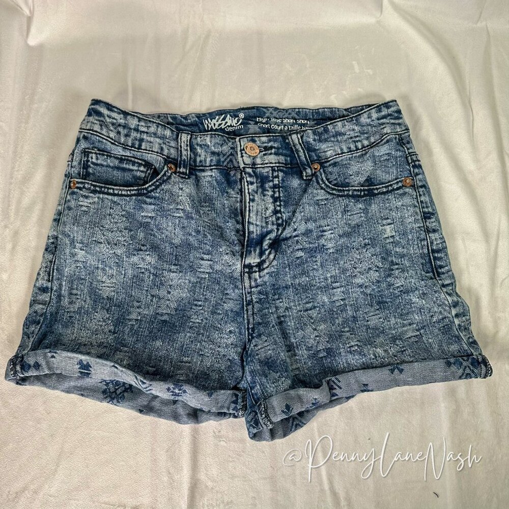 Mossimo Tribal Print Denim High Rise Short Shorts Cuffed